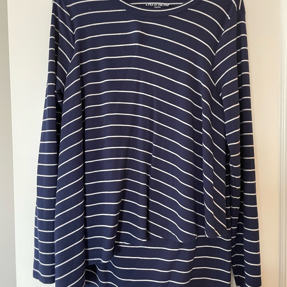 A Pea in the Pod Navy Striped Long Sleeve Nursing Shirt